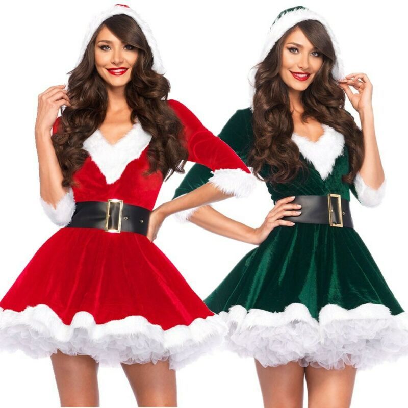 Women Christmas Dress Sexy Santa Claus Hoodie Cosplay Costumes Women Evening Party Clothes Winter Warm Dresses - ALL-IN-ONE GENSTORE & SERVICES