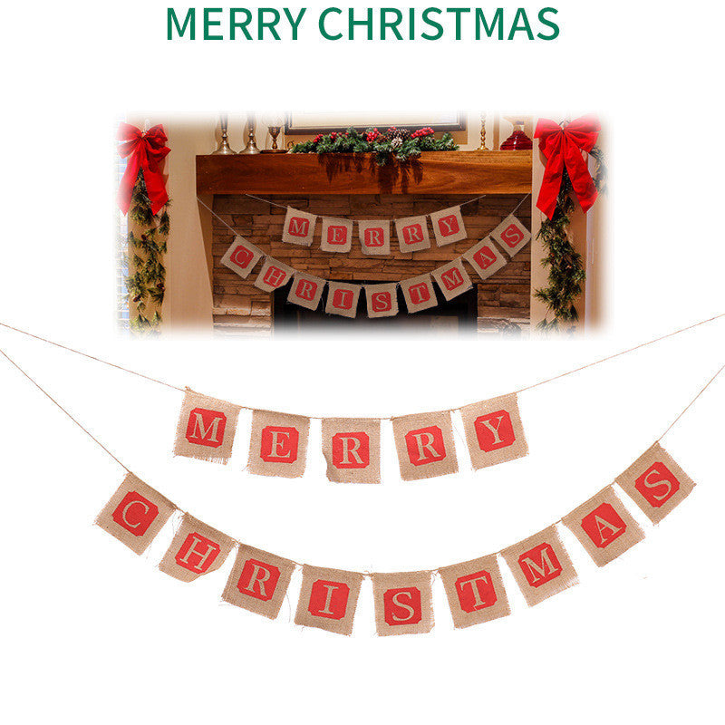 Merry Christmas Sackcloth Flag Christmas Banner Christmas Banner Decoration - ALL-IN-ONE GENSTORE & SERVICES