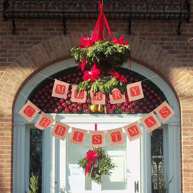 Merry Christmas Sackcloth Flag Christmas Banner Christmas Banner Decoration - ALL-IN-ONE GENSTORE & SERVICES