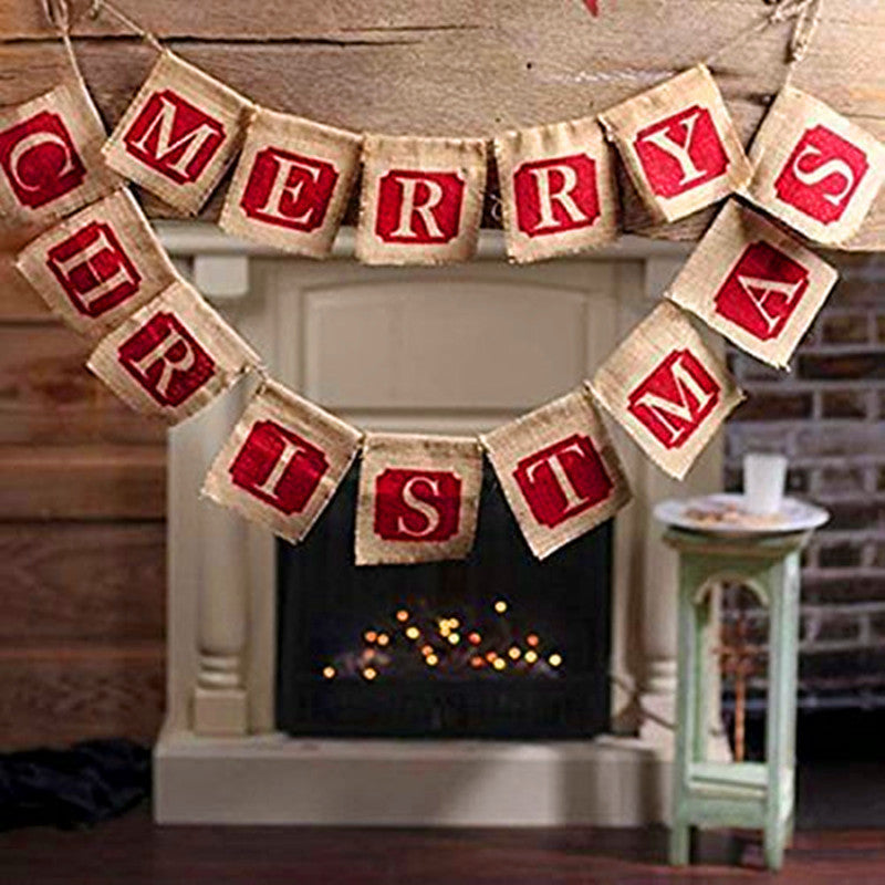 Merry Christmas Sackcloth Flag Christmas Banner Christmas Banner Decoration - ALL-IN-ONE GENSTORE & SERVICES