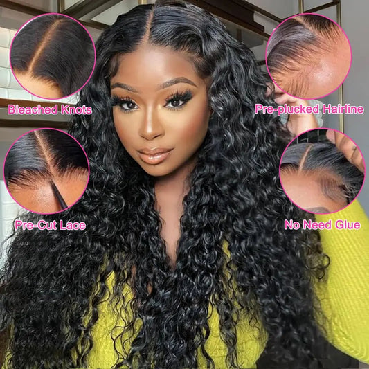 Wear And Go Glueless Wigs Deep Wave Human Hair Wigs Glueless Wig Water Wave Wigs 5x5 Pre-Cut Lace Front Human Hair Wig for women - ALL-IN-ONE GENSTORE & SERVICES