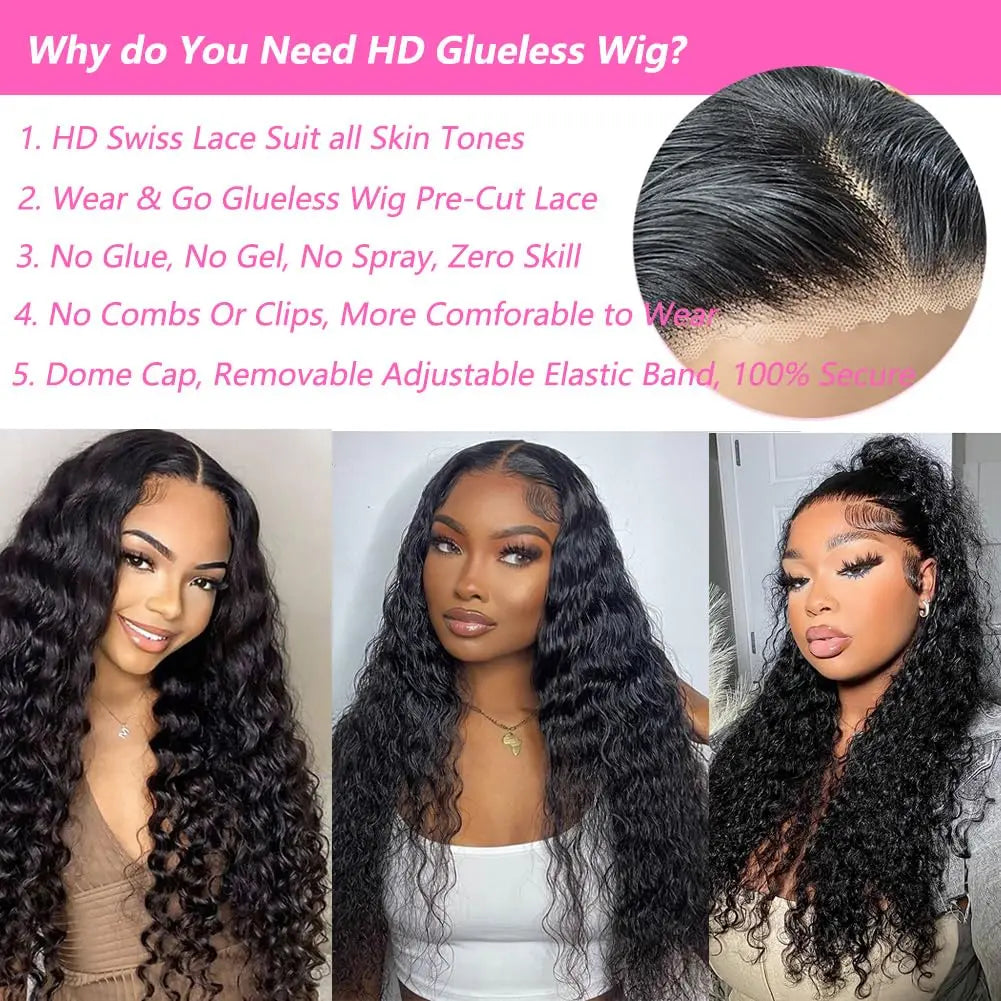 Wear And Go Glueless Wigs Deep Wave Human Hair Wigs Glueless Wig Water Wave Wigs 5x5 Pre-Cut Lace Front Human Hair Wig for women - ALL-IN-ONE GENSTORE & SERVICES