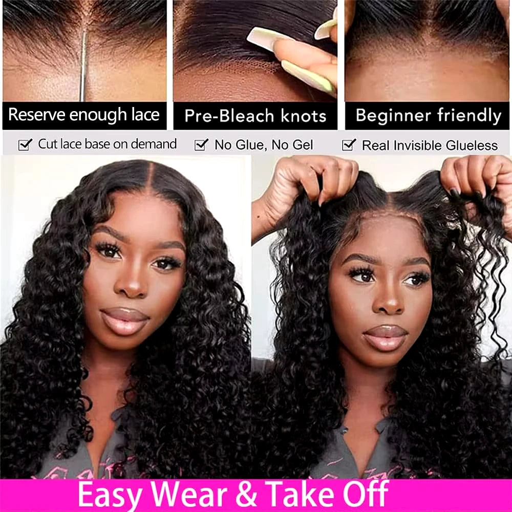 Wear And Go Glueless Wigs Deep Wave Human Hair Wigs Glueless Wig Water Wave Wigs 5x5 Pre-Cut Lace Front Human Hair Wig for women - ALL-IN-ONE GENSTORE & SERVICES