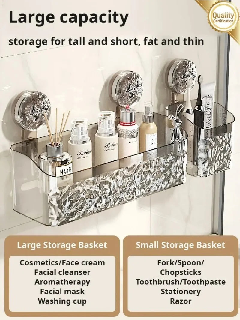 Bathroom Shelf Suction Cup Wall Mount Corner Storage Shelves Shampoo Holder Cosmetic Rack Shower Drain Basket Bathroom Organizer - ALL-IN-ONE GENSTORE & SERVICES