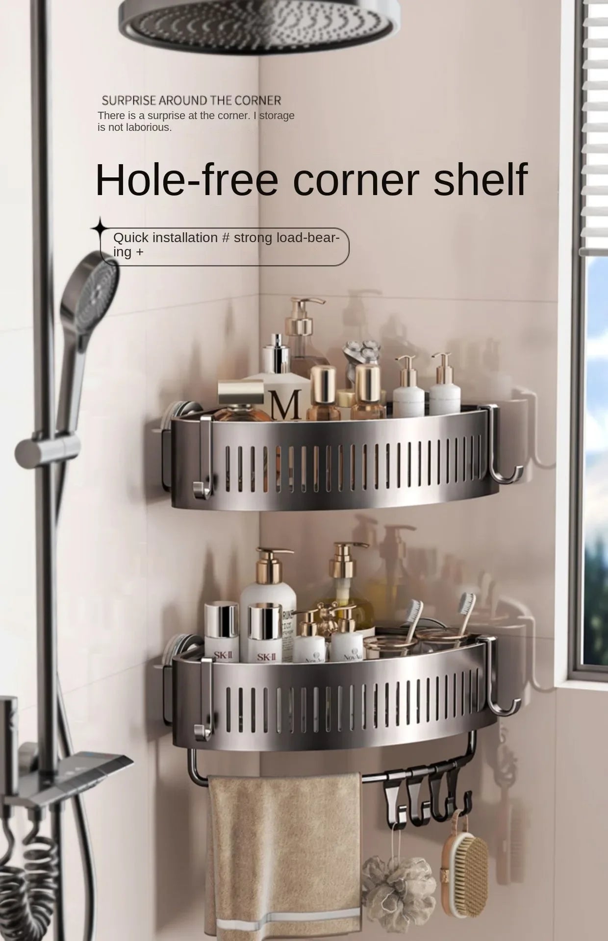 Vacuum Suction Cup Bathroom Shelf Wall Mounted Thickened Aluminum Bathroom Shelves No Drilling Shower Organizer Bathroom Storage - ALL-IN-ONE GENSTORE & SERVICES