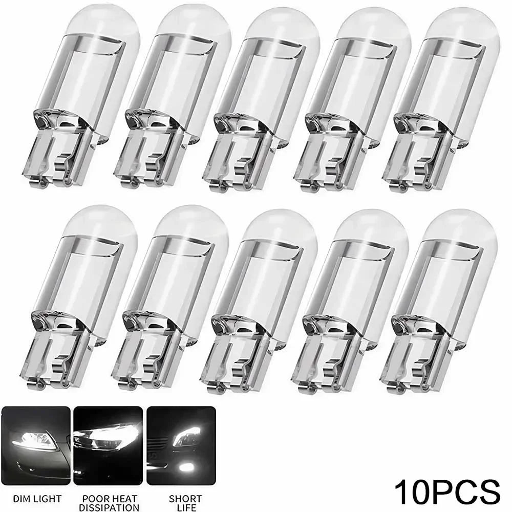 10PCS T10 W5W WY5W 168 501 2825 COB LED Car Wedge Bulbs - 6000K White Lights for Parking, Side Door, Dashboard, License Plate - ALL-IN-ONE GENSTORE & SERVICES