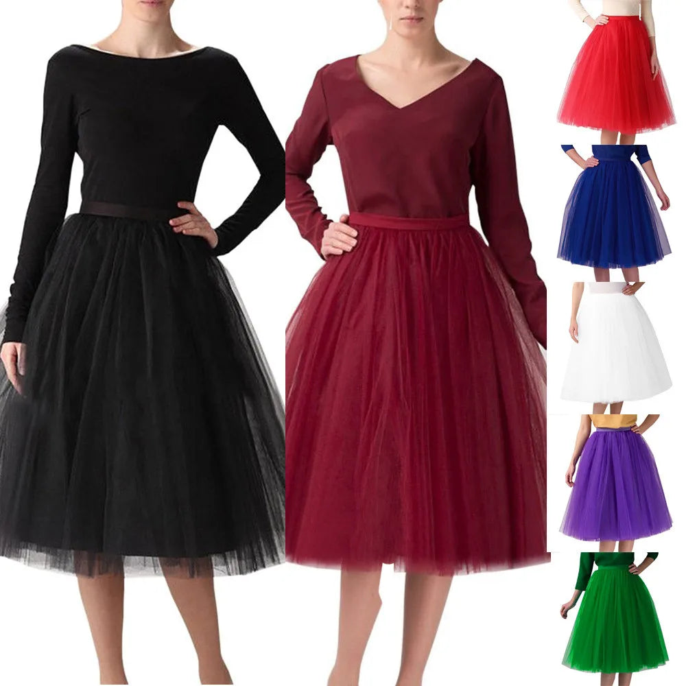 Elegant Women Tulle Skirt Korean Fashion Mesh Womens Pleated Knee Length Skirt Adult Tutu Dancing Skirt Green Party Faldas - ALL-IN-ONE GENSTORE & SERVICES