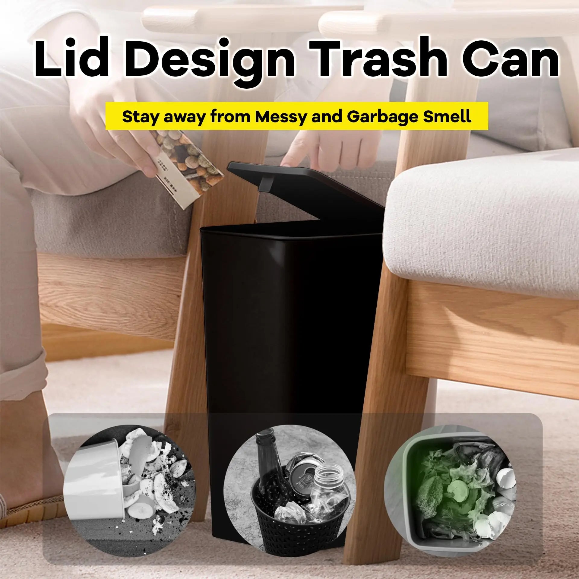 Bathroom Trash Can-10L Small Garbage Can with Press Top Lid for Toilet,Bedroom,Living Room – Plastic Wastebasket with Pop-up Lid - ALL-IN-ONE GENSTORE & SERVICES