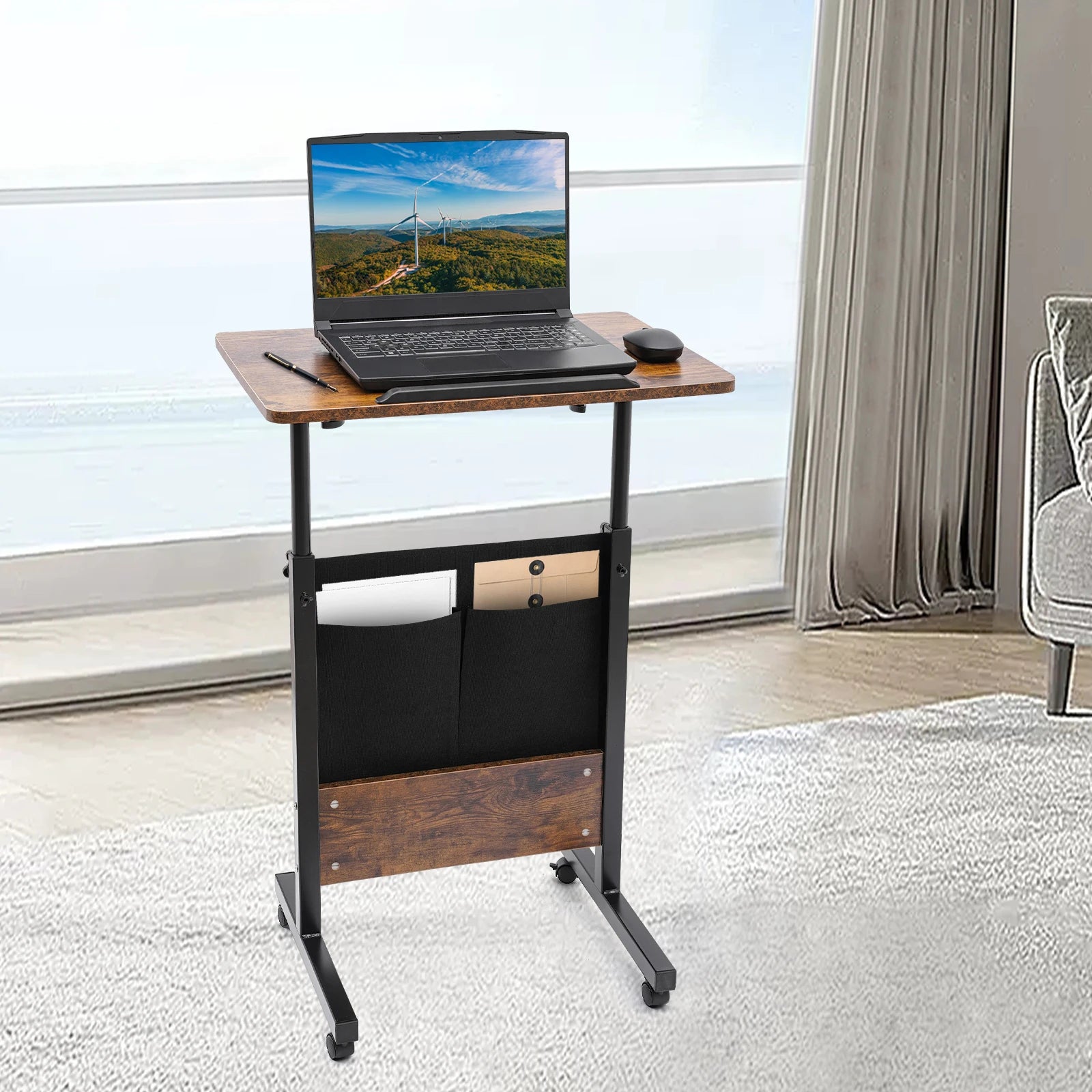 Mobile Standing Desk Portable Stand Up Desk Height Adjustable Small Standing Desk Converter with Wheels Computer Workstations - ALL-IN-ONE GENSTORE & SERVICES