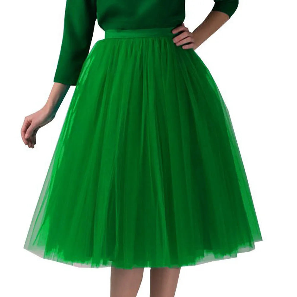 Elegant Women Tulle Skirt Korean Fashion Mesh Womens Pleated Knee Length Skirt Adult Tutu Dancing Skirt Green Party Faldas - ALL-IN-ONE GENSTORE & SERVICES