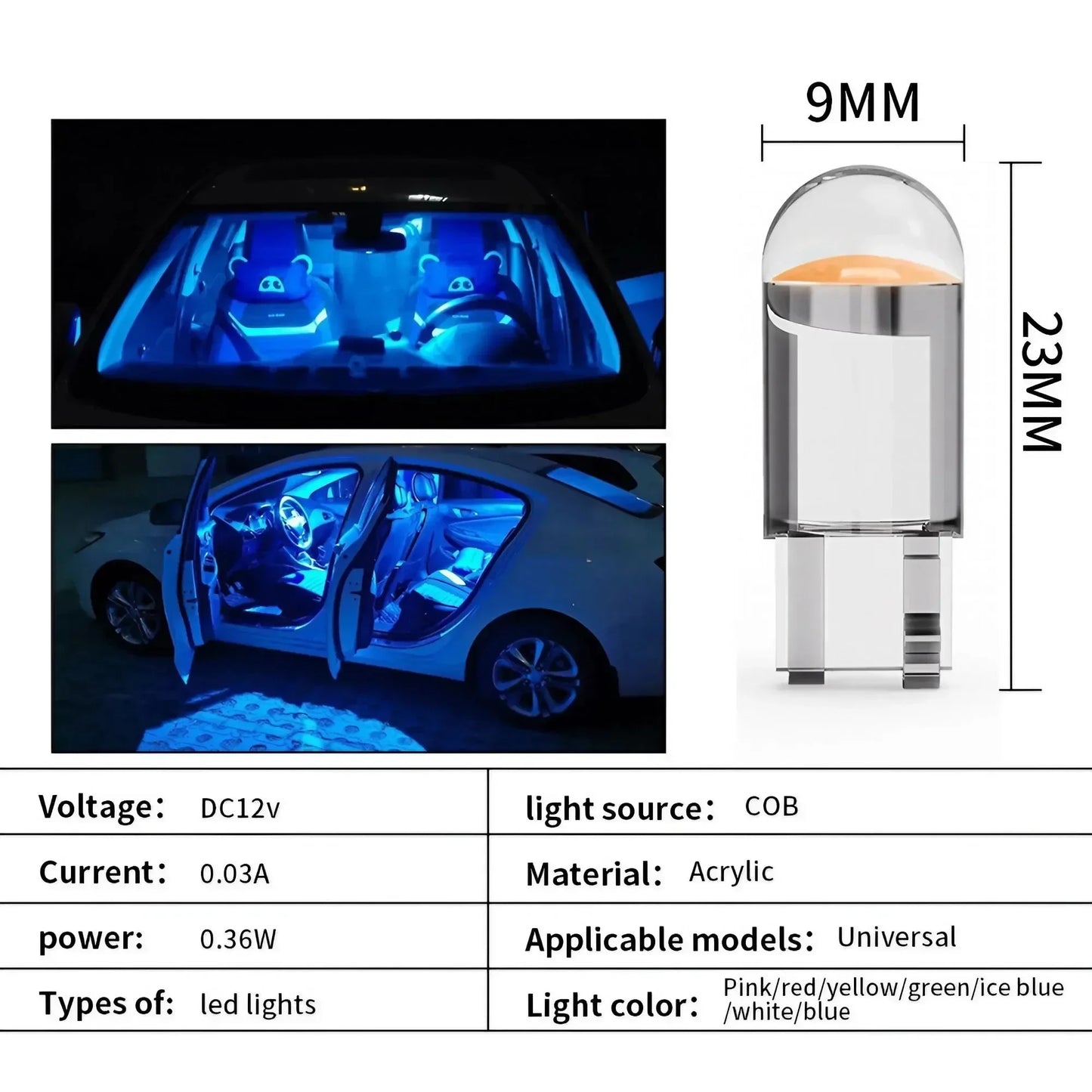 10PCS T10 W5W WY5W 168 501 2825 COB LED Car Wedge Bulbs - 6000K White Lights for Parking, Side Door, Dashboard, License Plate - ALL-IN-ONE GENSTORE & SERVICES