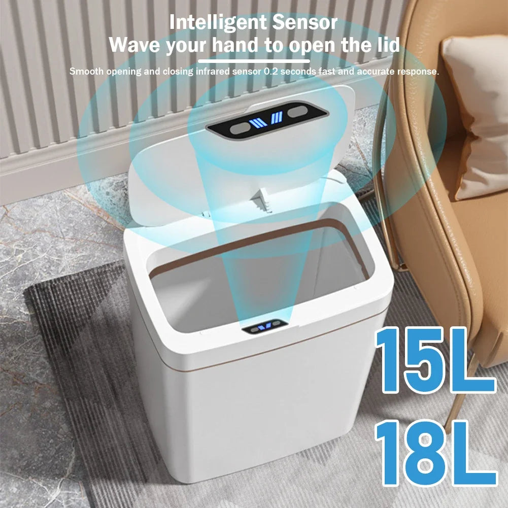 15/18L Smart Sensor Trash Can Waterproof Intelligent Touchless Trash Can Quiet Auto Motion Sensor Rubbish for Kitchen Bathroom - ALL-IN-ONE GENSTORE & SERVICES