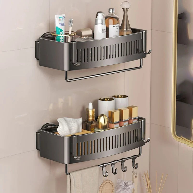 Vacuum Suction Cup Bathroom Shelf Wall Mounted Thickened Aluminum Bathroom Shelves No Drilling Shower Organizer Bathroom Storage - ALL-IN-ONE GENSTORE & SERVICES