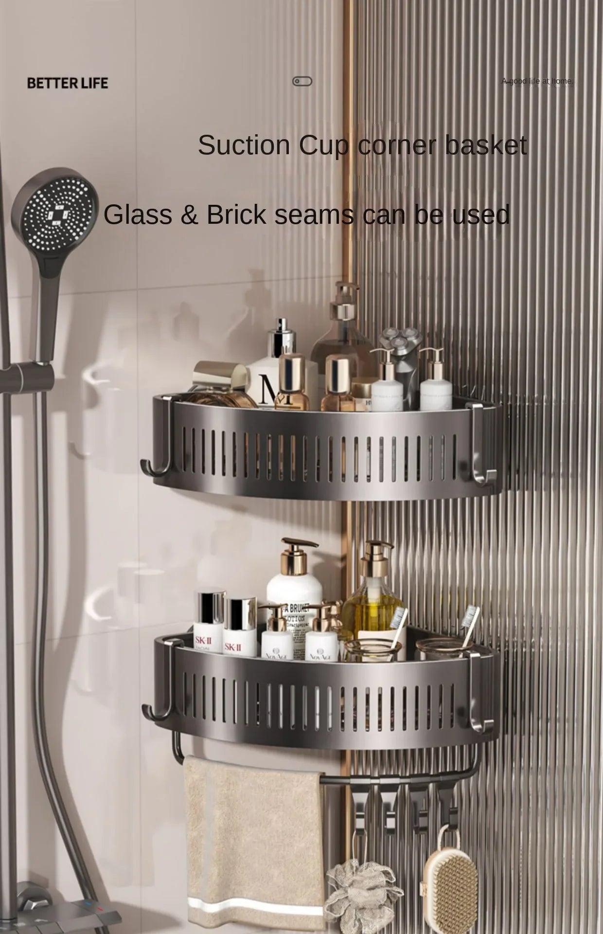 Vacuum Suction Cup Bathroom Shelf Wall Mounted Thickened Aluminum Bathroom Shelves No Drilling Shower Organizer Bathroom Storage - ALL-IN-ONE GENSTORE & SERVICES