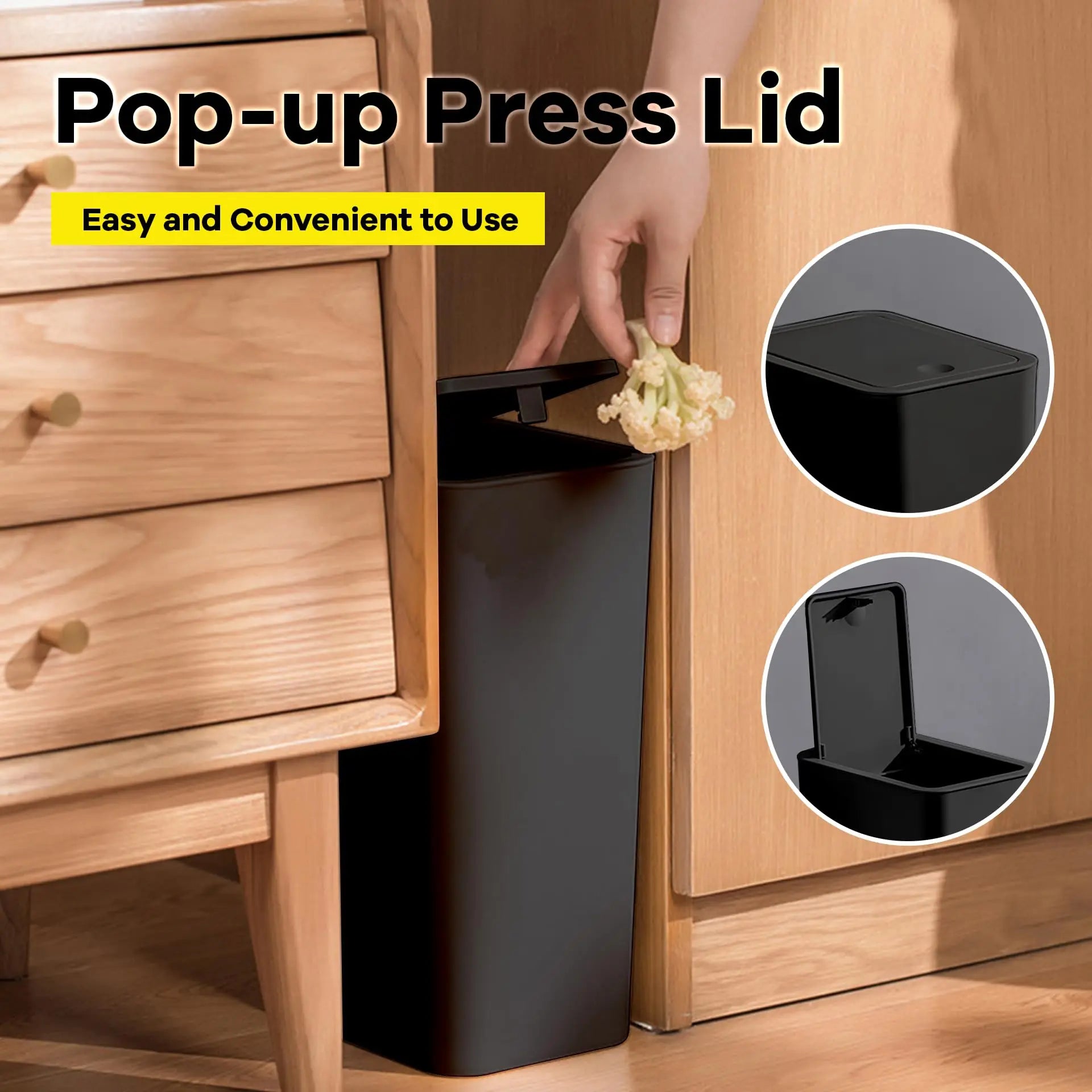 Bathroom Trash Can-10L Small Garbage Can with Press Top Lid for Toilet,Bedroom,Living Room – Plastic Wastebasket with Pop-up Lid - ALL-IN-ONE GENSTORE & SERVICES