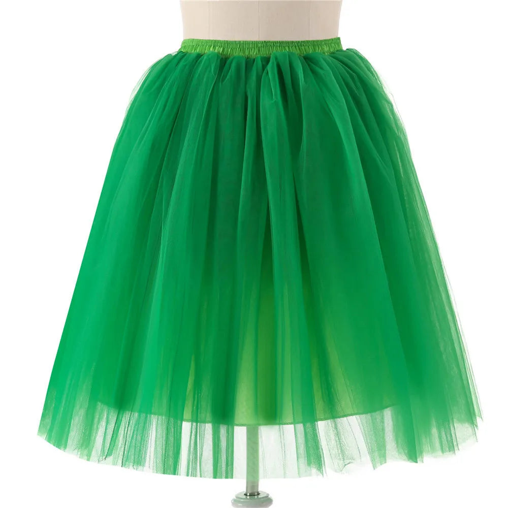 Elegant Women Tulle Skirt Korean Fashion Mesh Womens Pleated Knee Length Skirt Adult Tutu Dancing Skirt Green Party Faldas - ALL-IN-ONE GENSTORE & SERVICES