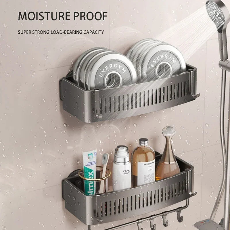 Vacuum Suction Cup Bathroom Shelf Wall Mounted Thickened Aluminum Bathroom Shelves No Drilling Shower Organizer Bathroom Storage - ALL-IN-ONE GENSTORE & SERVICES