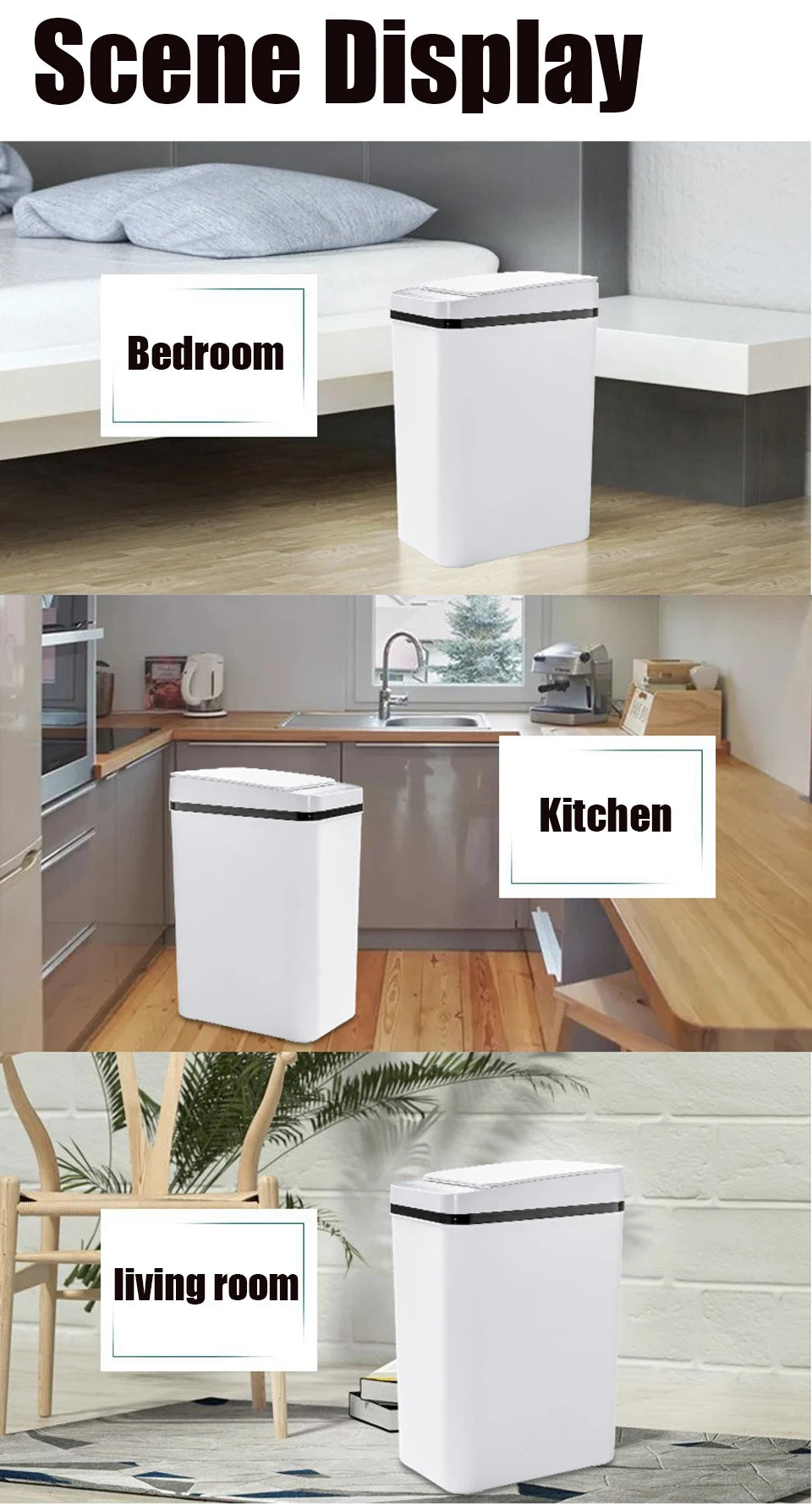 Bathroom Touchless Trash,12L Motion Sensor-Activated Trash Can with Lid,Automatic Kitchen Trash for Office,Living Room,Bedroom - ALL-IN-ONE GENSTORE & SERVICES