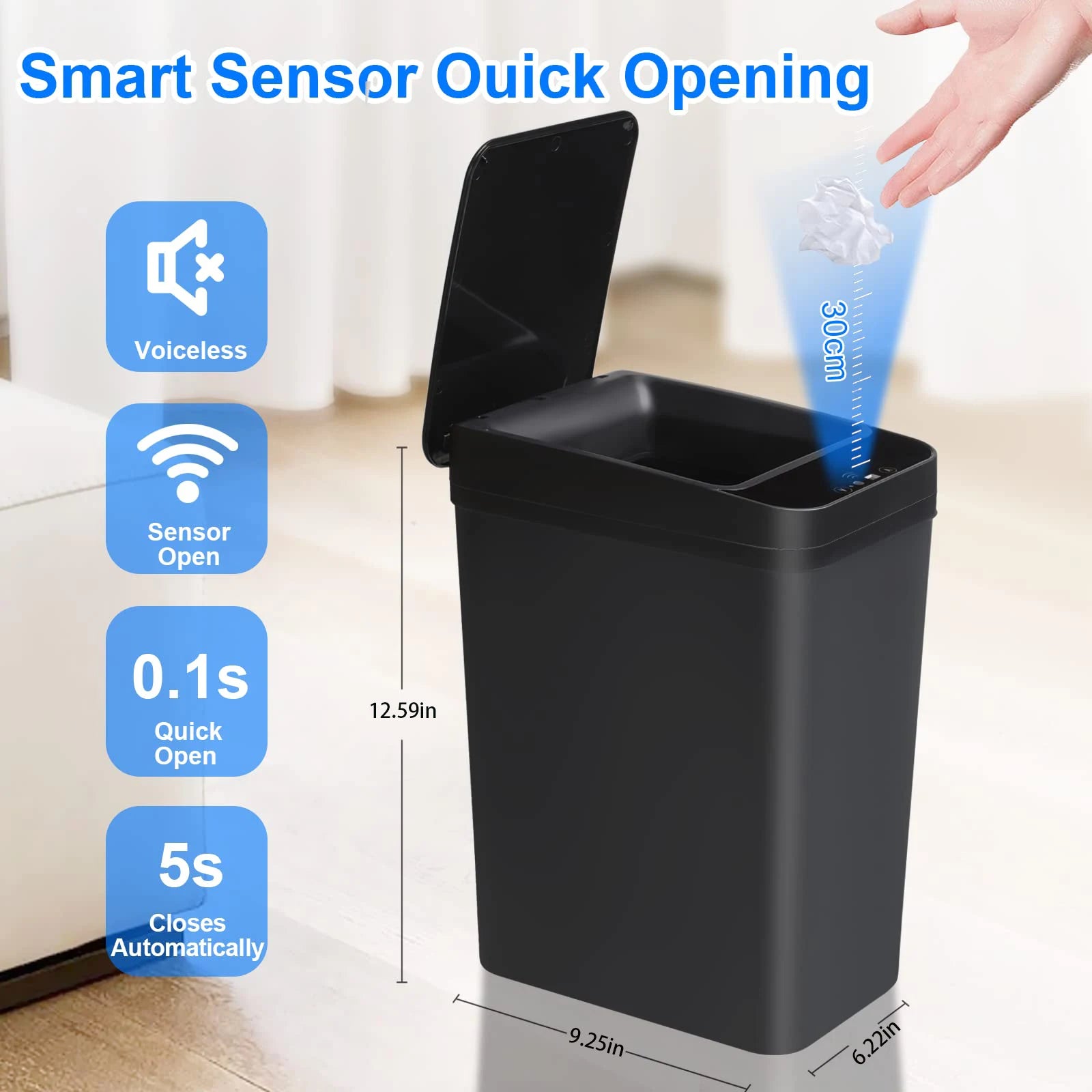 Bathroom Touchless Trash,12L Motion Sensor-Activated Trash Can with Lid,Automatic Kitchen Trash for Office,Living Room,Bedroom - ALL-IN-ONE GENSTORE & SERVICES