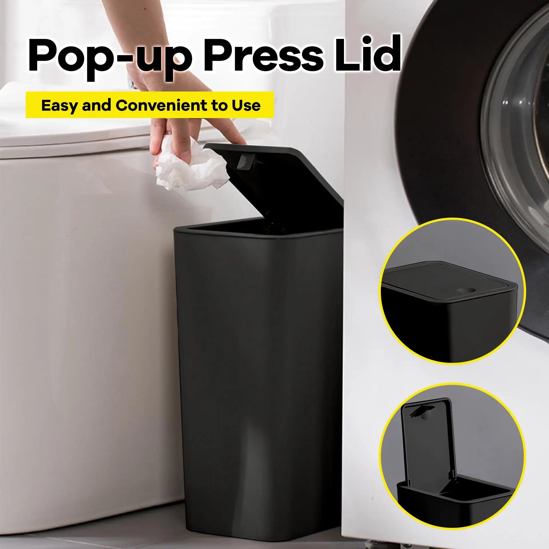 Bathroom Trash Can-10L Small Garbage Can with Press Top Lid for Toilet,Bedroom,Living Room – Plastic Wastebasket with Pop-up Lid - ALL-IN-ONE GENSTORE & SERVICES