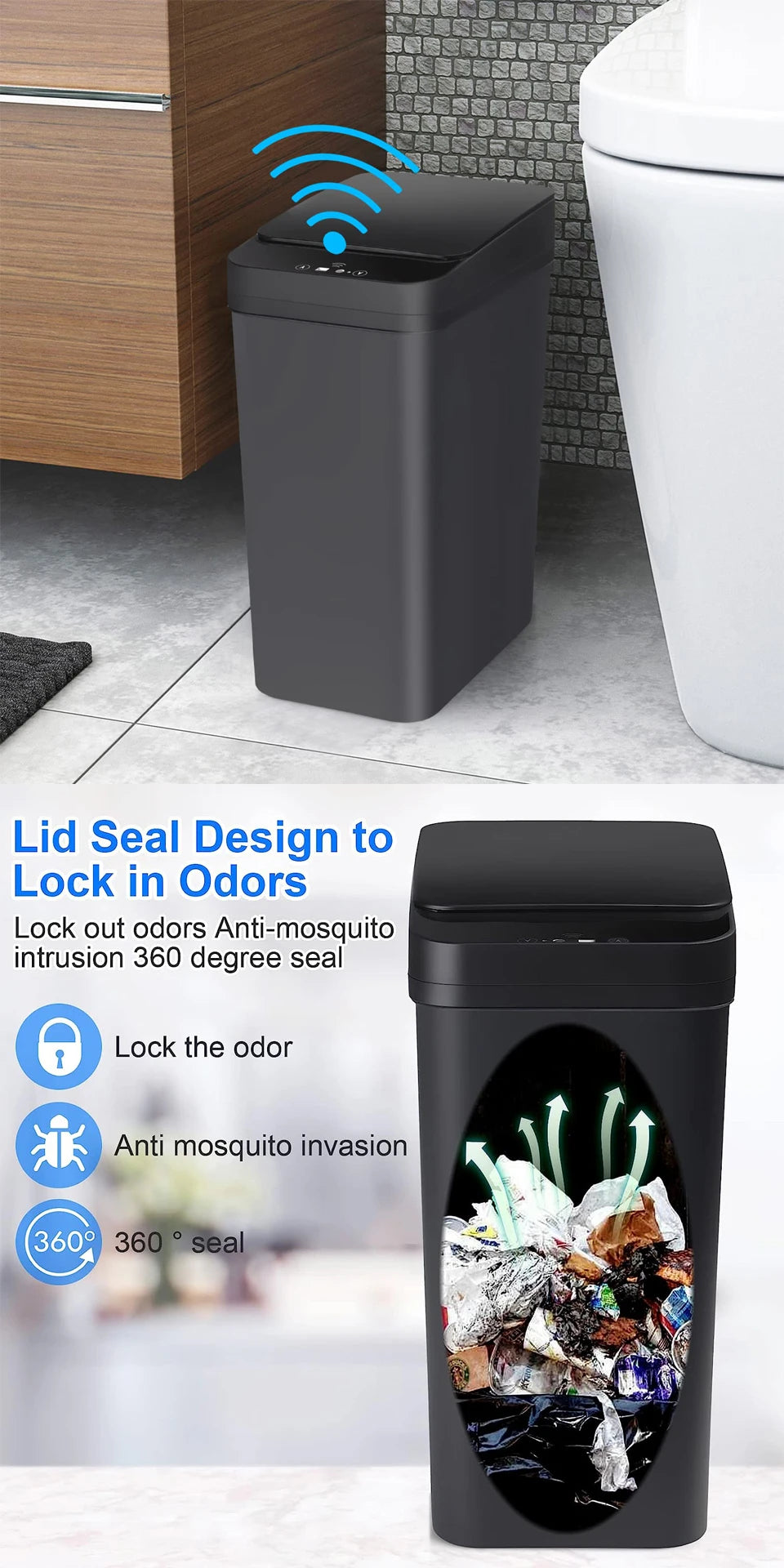 Bathroom Touchless Trash,12L Motion Sensor-Activated Trash Can with Lid,Automatic Kitchen Trash for Office,Living Room,Bedroom - ALL-IN-ONE GENSTORE & SERVICES