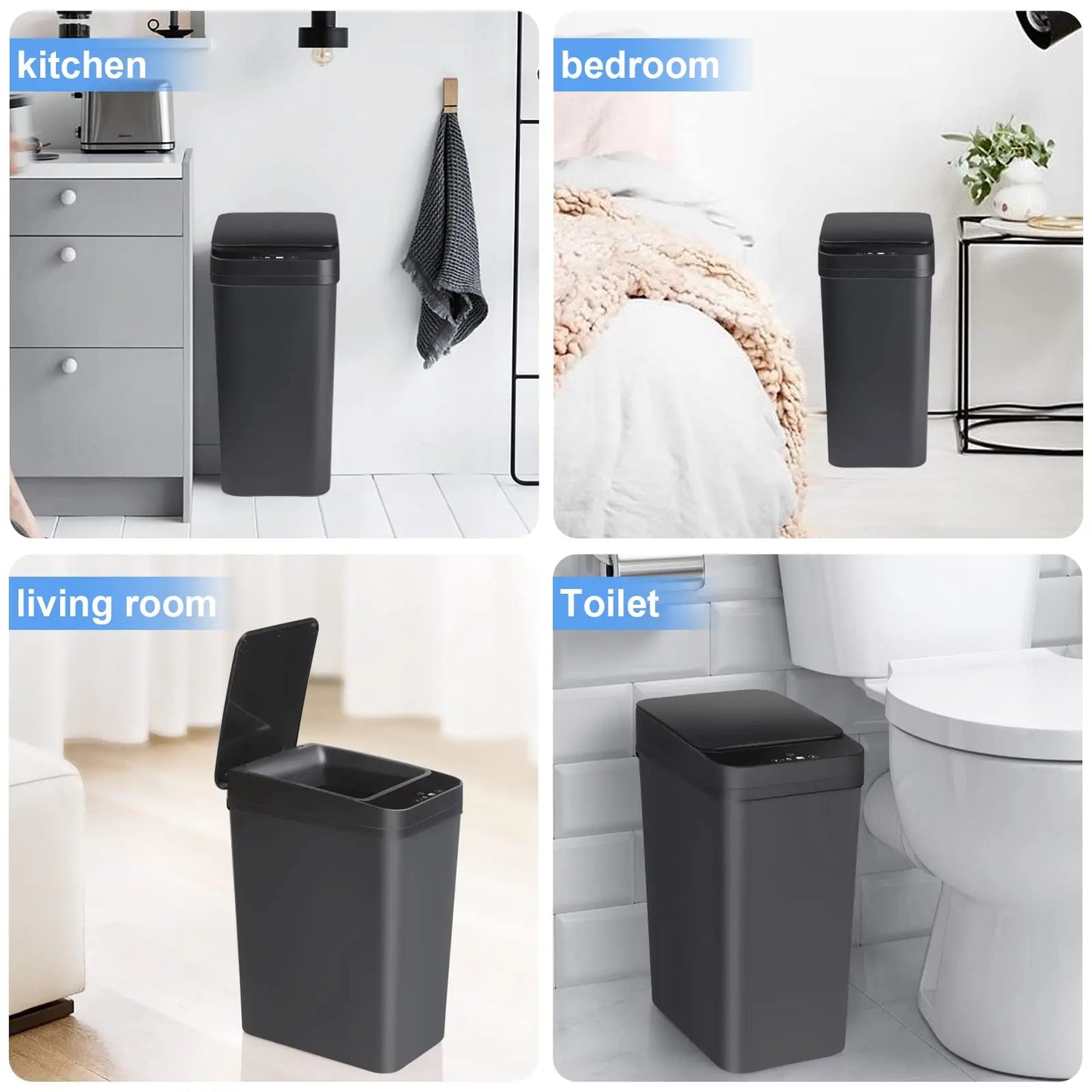 Bathroom Touchless Trash,12L Motion Sensor-Activated Trash Can with Lid,Automatic Kitchen Trash for Office,Living Room,Bedroom - ALL-IN-ONE GENSTORE & SERVICES