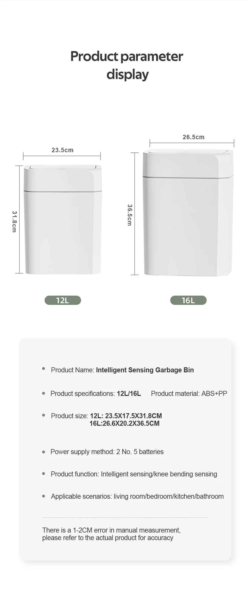 12L+16L Smart Sensor Trash Can Bathroom Anti odor Automatic Trash Bin For Toilet White Electric Wastebasket - ALL-IN-ONE GENSTORE & SERVICES