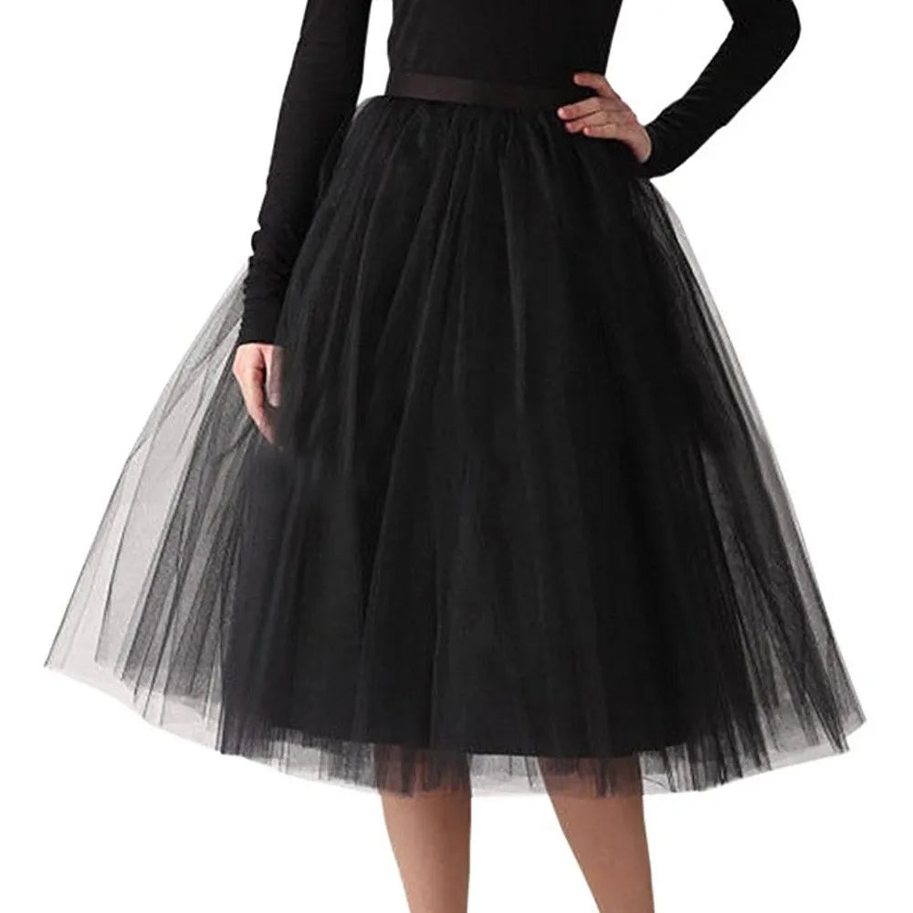 Elegant Women Tulle Skirt Korean Fashion Mesh Womens Pleated Knee Length Skirt Adult Tutu Dancing Skirt Green Party Faldas - ALL-IN-ONE GENSTORE & SERVICES