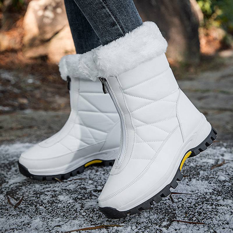 Bottes de neige imperméables pour femmes, mi-mollet, fermeture éclair sur le devant