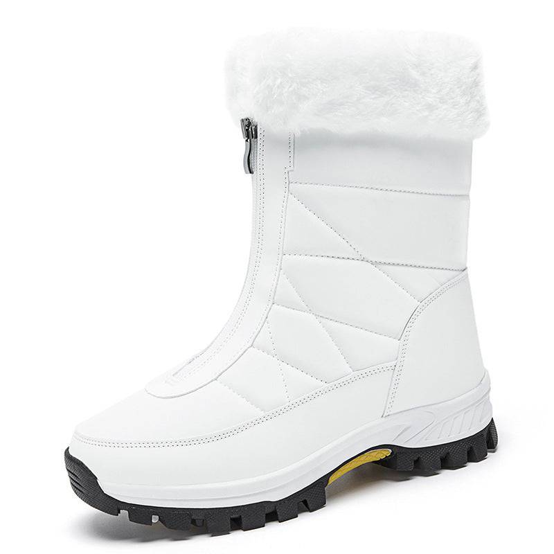 Bottes de neige imperméables pour femmes, mi-mollet, fermeture éclair sur le devant