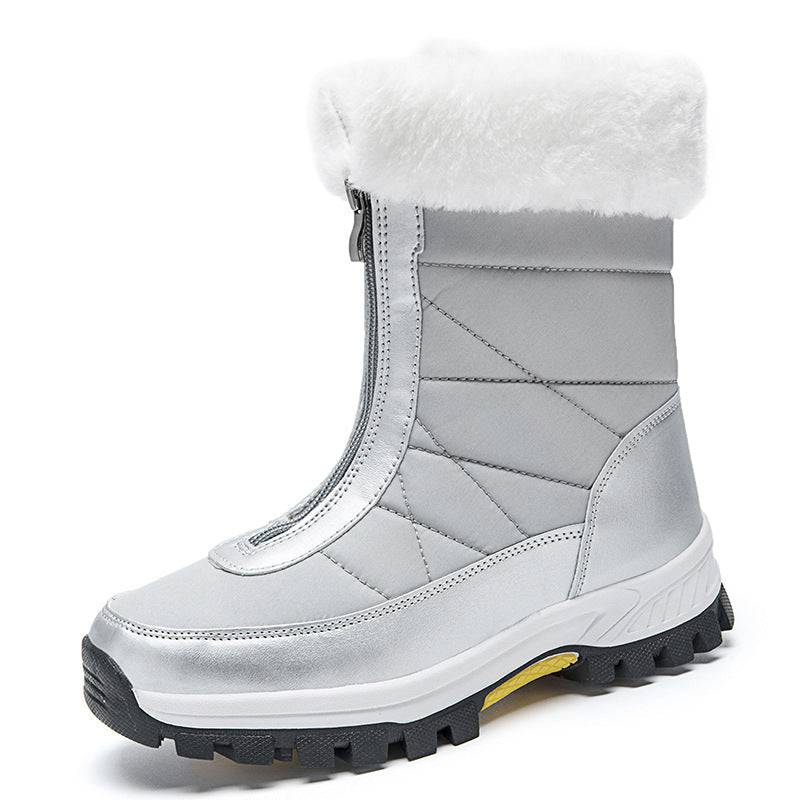 Bottes de neige imperméables pour femmes, mi-mollet, fermeture éclair sur le devant