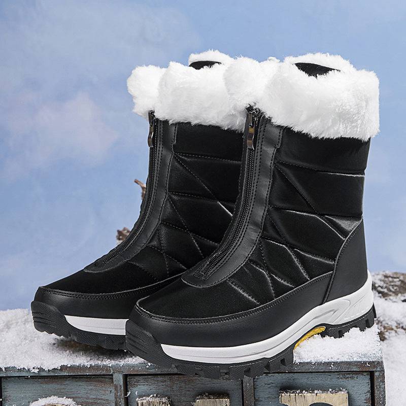 Bottes de neige imperméables pour femmes, mi-mollet, fermeture éclair sur le devant