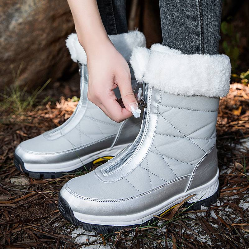 Bottes de neige imperméables pour femmes, mi-mollet, fermeture éclair sur le devant