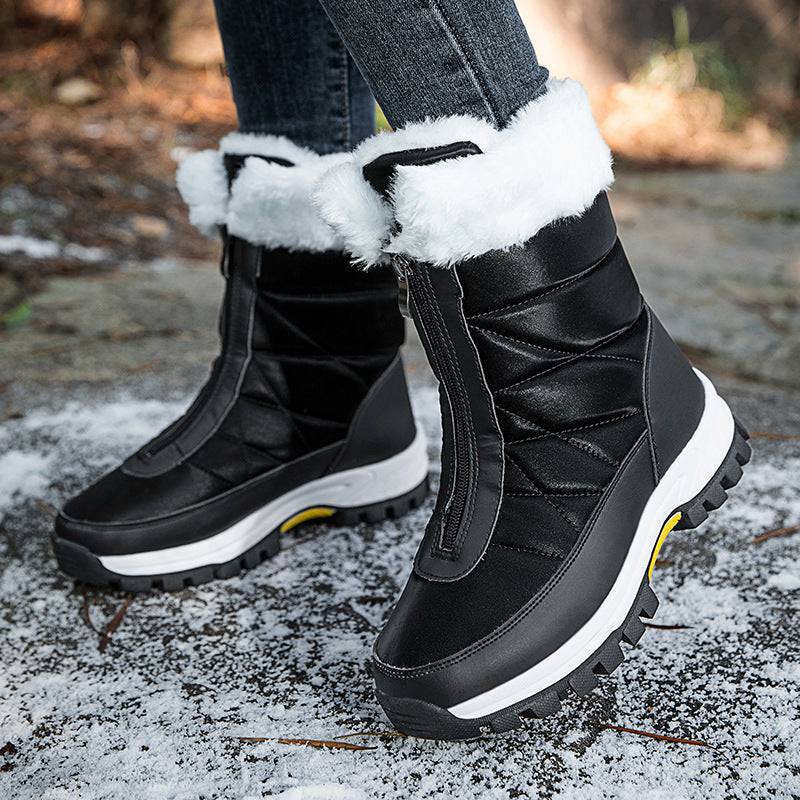 Bottes de neige imperméables pour femmes, mi-mollet, fermeture éclair sur le devant