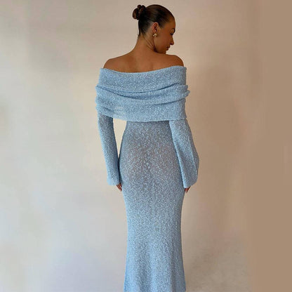 New One-shoulder Knitted Long-sleeved Dress Sexy Beach Holiday Long Dresses Womens Clothing - ALL-IN-ONE GENSTORE & SERVICES