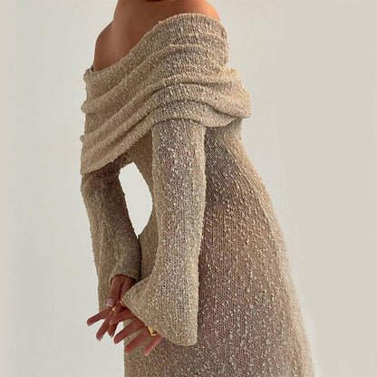 New One-shoulder Knitted Long-sleeved Dress Sexy Beach Holiday Long Dresses Womens Clothing - ALL-IN-ONE GENSTORE & SERVICES