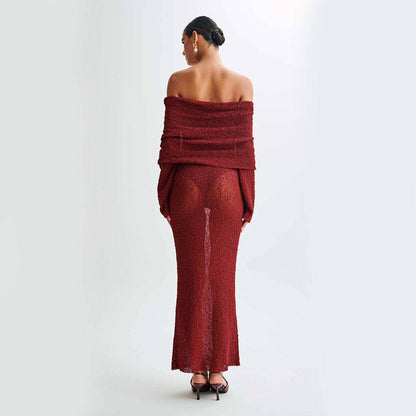 New One-shoulder Knitted Long-sleeved Dress Sexy Beach Holiday Long Dresses Womens Clothing - ALL-IN-ONE GENSTORE & SERVICES