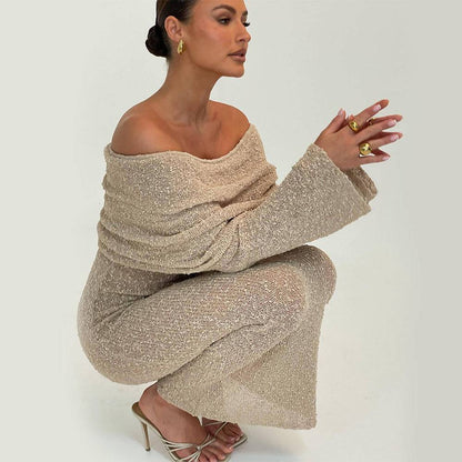 New One-shoulder Knitted Long-sleeved Dress Sexy Beach Holiday Long Dresses Womens Clothing - ALL-IN-ONE GENSTORE & SERVICES