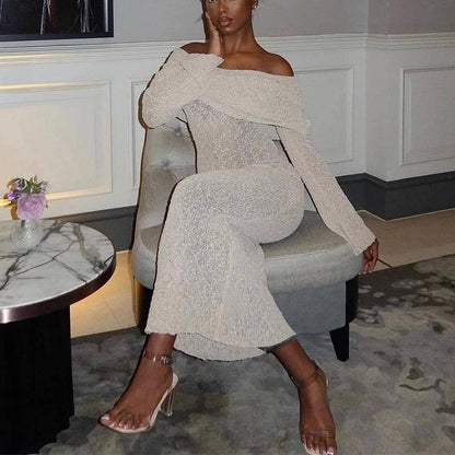 New One-shoulder Knitted Long-sleeved Dress Sexy Beach Holiday Long Dresses Womens Clothing - ALL-IN-ONE GENSTORE & SERVICES