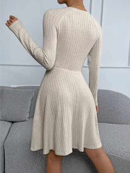 New Fall Women's Clothing Slim Fit Sunken Stripe Long Sleeve Fleece Dress - ALL-IN-ONE GENSTORE & SERVICES