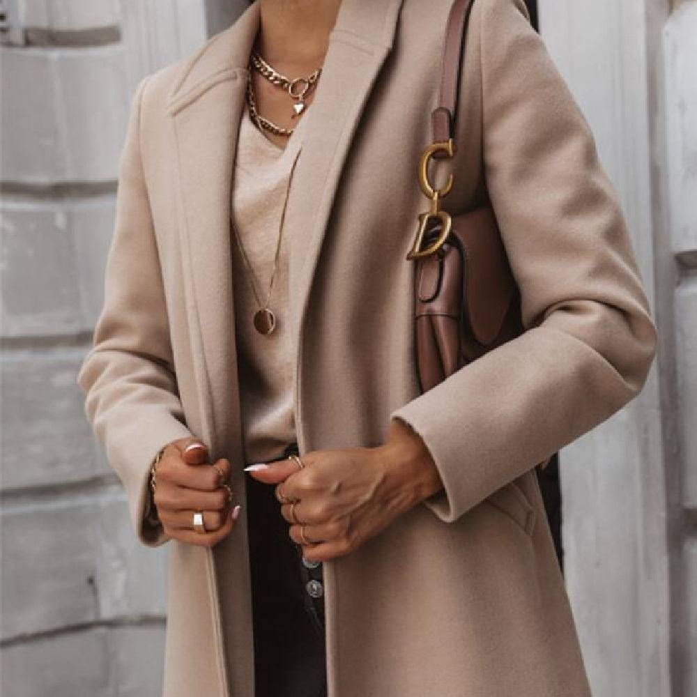 A Mid-length Coat With Solid Lapels