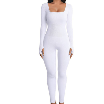 Women's Yoga Sports Fitness Jumpsuit Workout Long Sleeve Square Collar Clothing - ALL-IN-ONE GENSTORE & SERVICES