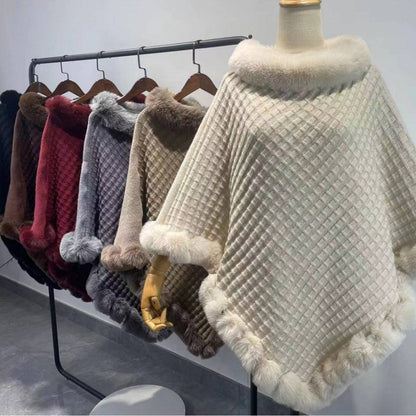 Rex Rabbit Fur Collar Shawl Cape Luxury Fur Cape Wraps Shawl Autumn Winter Fashion Graceful Cloak Outerwear Women Party Wedding Dress - ALL-IN-ONE GENSTORE & SERVICES
