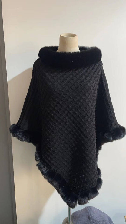 Rex Rabbit Fur Collar Shawl Cape Luxury Fur Cape Wraps Shawl Autumn Winter Fashion Graceful Cloak Outerwear Women Party Wedding Dress - ALL-IN-ONE GENSTORE & SERVICES