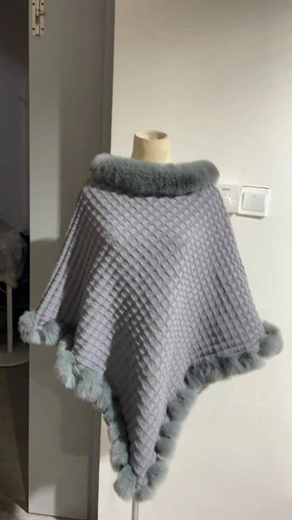 Rex Rabbit Fur Collar Shawl Cape Luxury Fur Cape Wraps Shawl Autumn Winter Fashion Graceful Cloak Outerwear Women Party Wedding Dress - ALL-IN-ONE GENSTORE & SERVICES