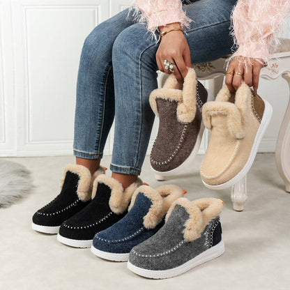 Plus Size Fleece-lined Thicker Raw Edge Warm Flat Bottom Cotton Shoes - ALL-IN-ONE GENSTORE & SERVICES