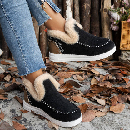 Plus Size Fleece-lined Thicker Raw Edge Warm Flat Bottom Cotton Shoes - ALL-IN-ONE GENSTORE & SERVICES