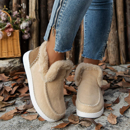 Plus Size Fleece-lined Thicker Raw Edge Warm Flat Bottom Cotton Shoes - ALL-IN-ONE GENSTORE & SERVICES