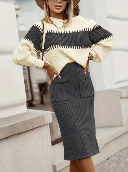 Black Pullover Sweater Set Internet Celebrity Knitted - ALL-IN-ONE GENSTORE & SERVICES