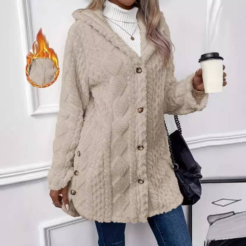 European And American Hooded Solid Color Cardigan Button Long Sleeve Coat - ALL-IN-ONE GENSTORE & SERVICES